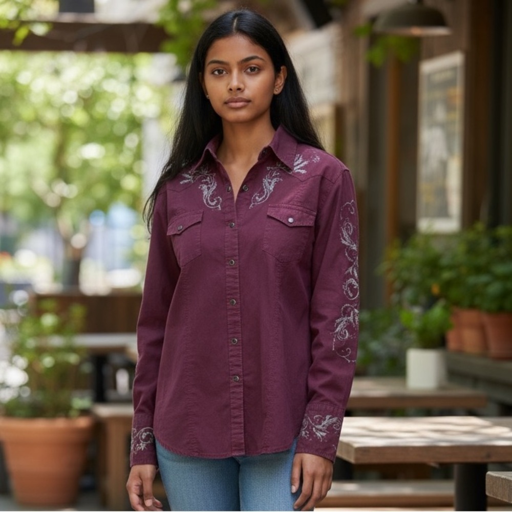 STETSON ladies western long sleeve blouse XL excellent condition burgundy